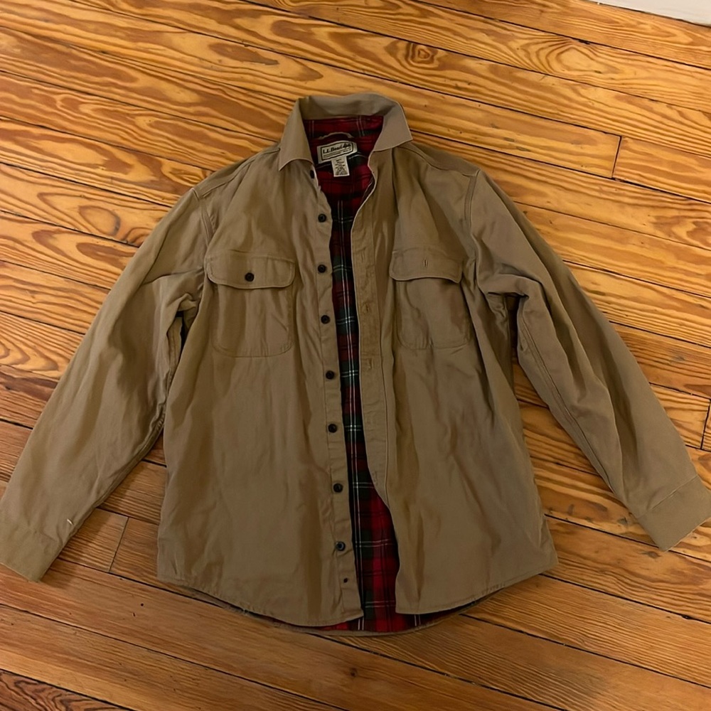 Vintage LL Bean Chore Field Barn Mens Medium Tan with red green plaid Y2K